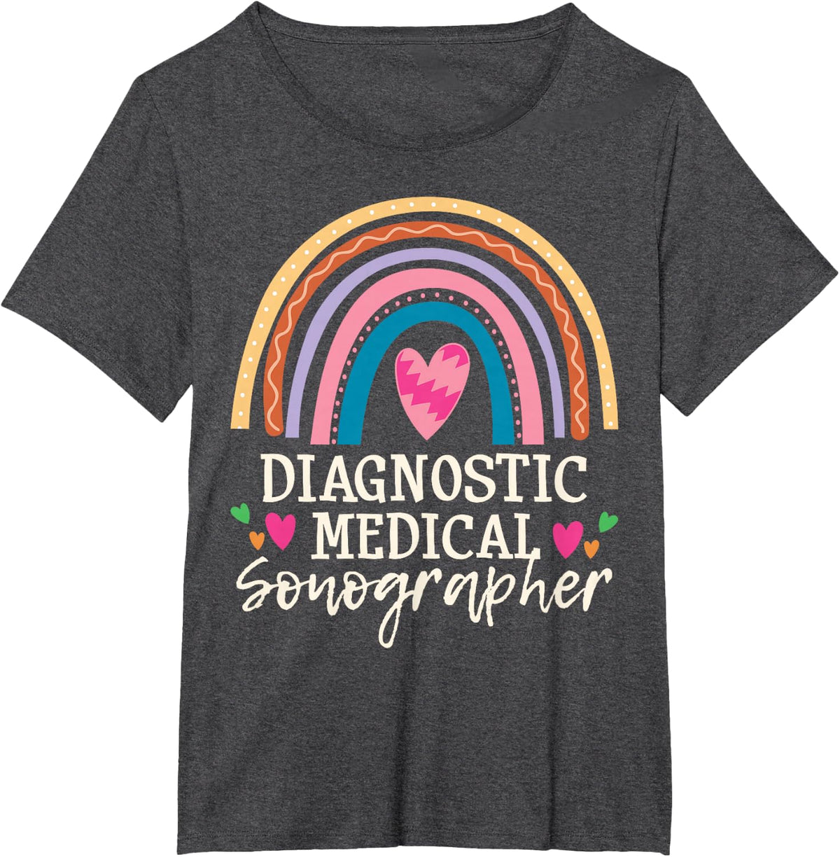 Medical Sonographer Rainbow Sonography Technician Tees T-Shirt For Ultrasound Tech - Dark Heather Grey