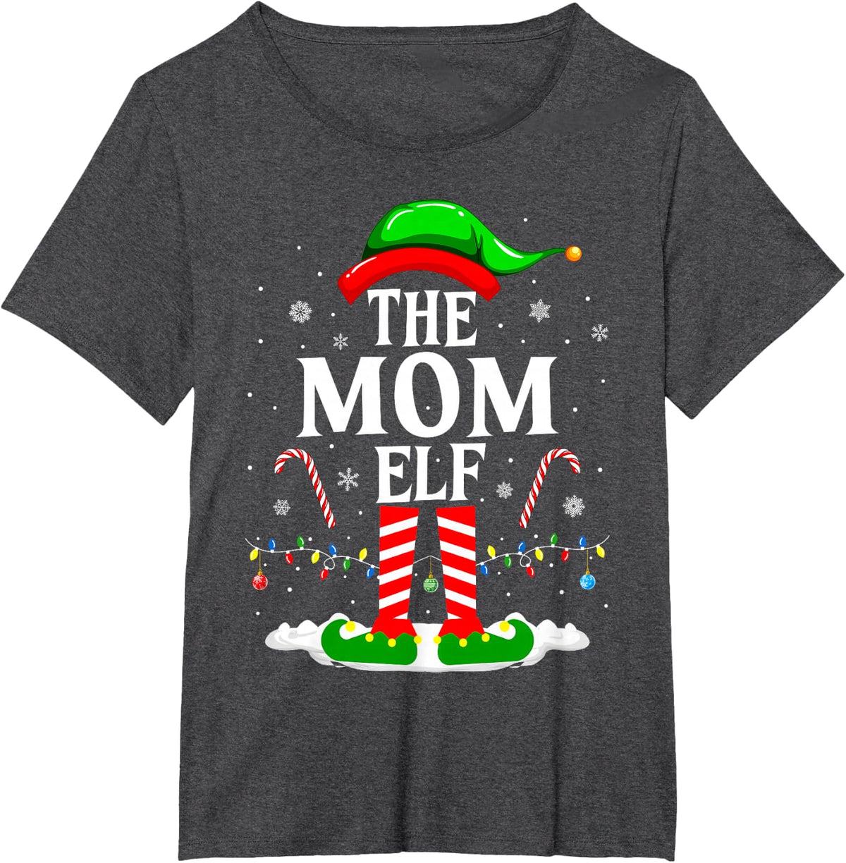 The Mom Elf Funny Xmas Elf Matching Family Christmas T-Shirt - Dark Heather Grey
