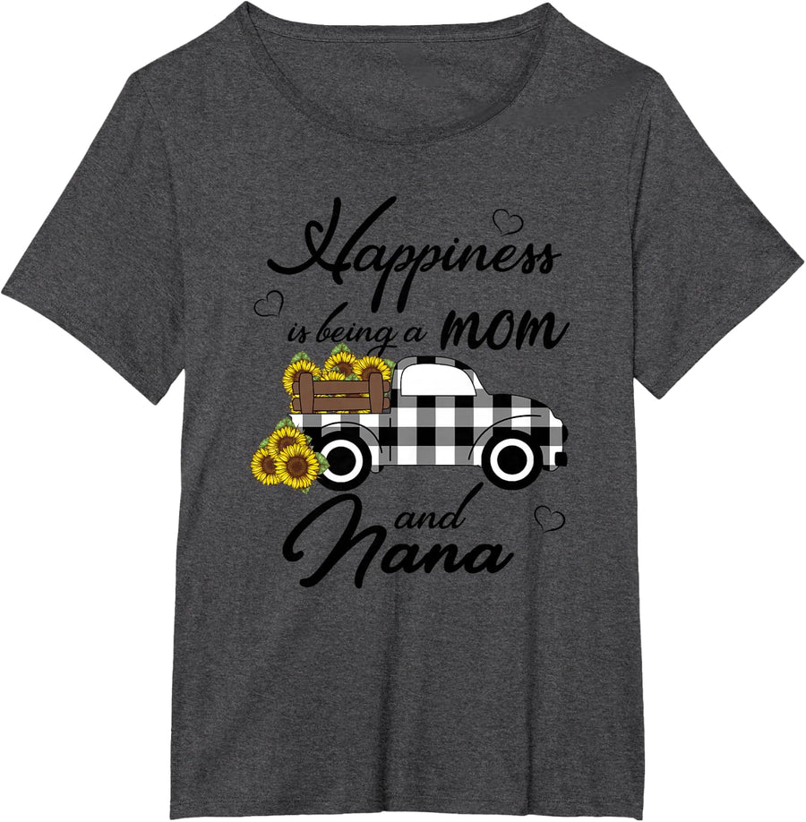 Sunflower Grandma Shirt Happiness is a mom and Nana T-Shirt - Dark Heather Grey