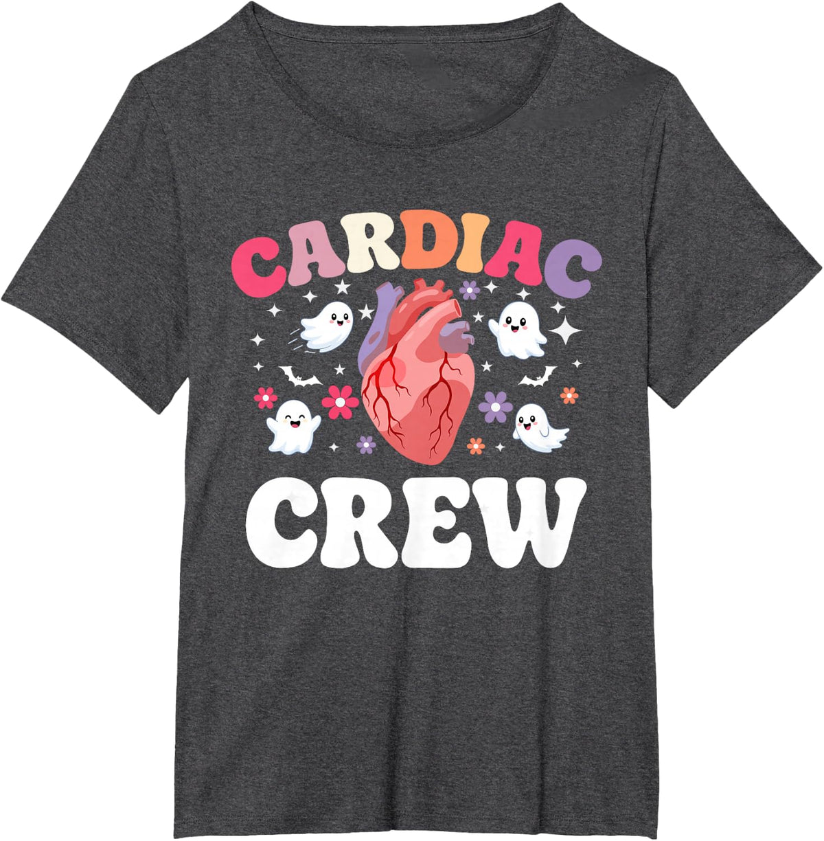 Halloween Cardiac Nurse tee Anatomical Heart Ghosts T-Shirt - Dark Heather Grey
