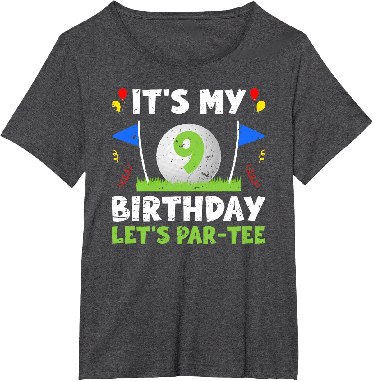 9th Birthday Party Golf Boy Nine Year Old Golfer T-Shirt - Dark Heather Grey