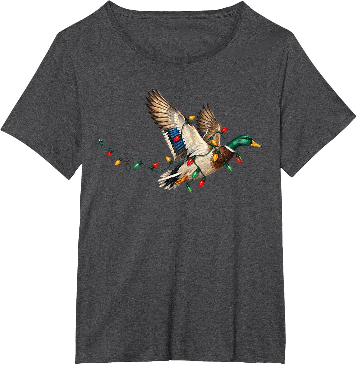 Flying Mallard Duck Santa Hat Christmas Lights Wildlife T-Shirt - Dark Heather Grey