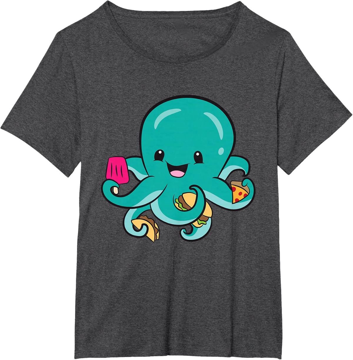 Octopus Sea Tentacles Fast Food Love Octopus T-Shirt - Dark Heather Grey