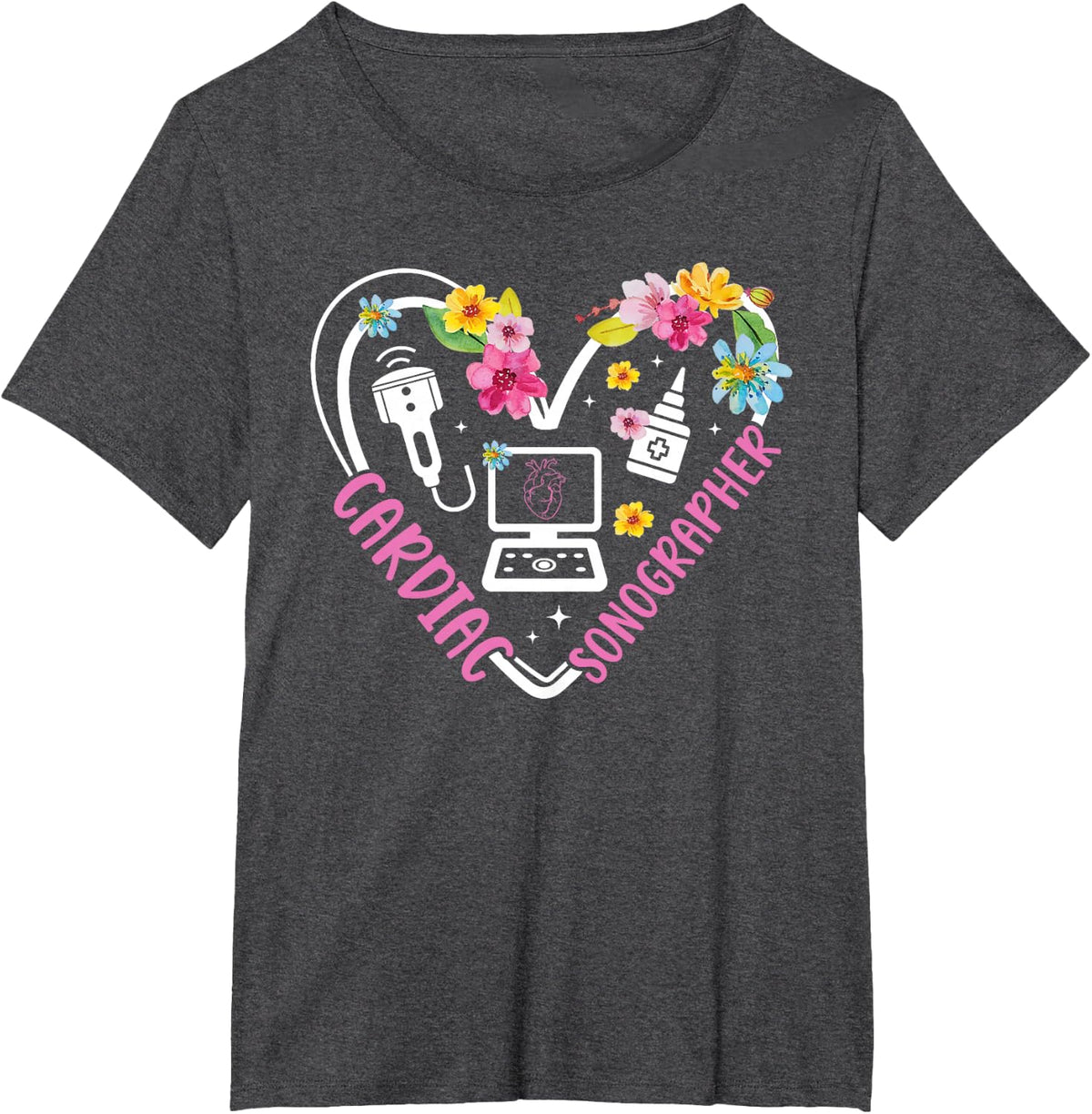 Cardiac Sonographer Heart Cardiac Sonography T-Shirt - Dark Heather Grey