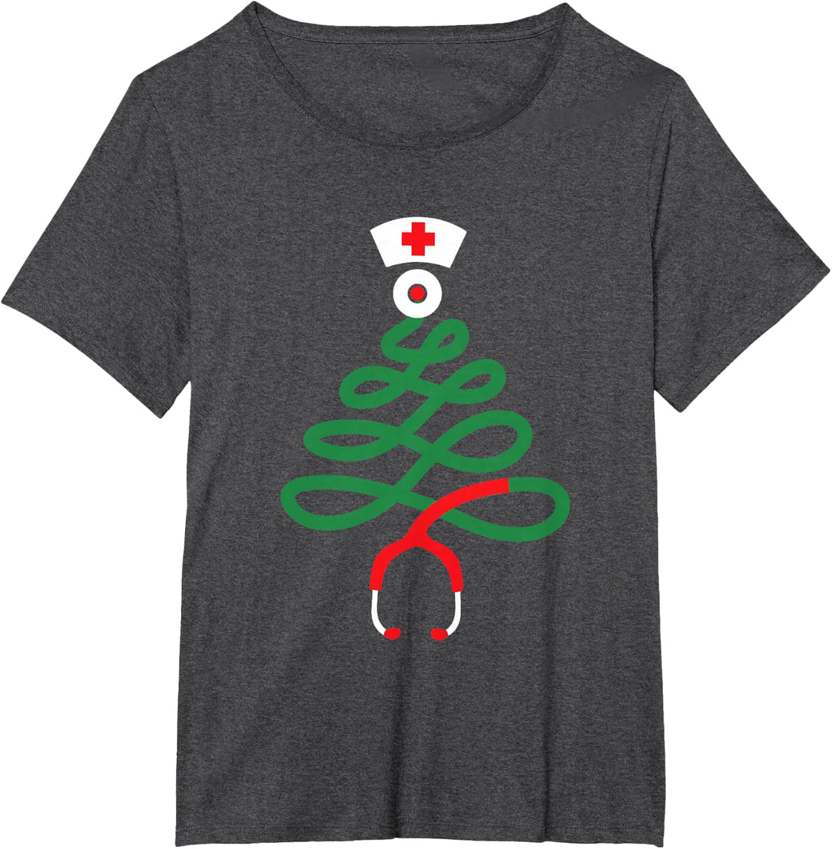 Stethoscope Christmas Tree Nursing Funny Nurse RN LPN Squad T-Shirt - Dark Heather Grey