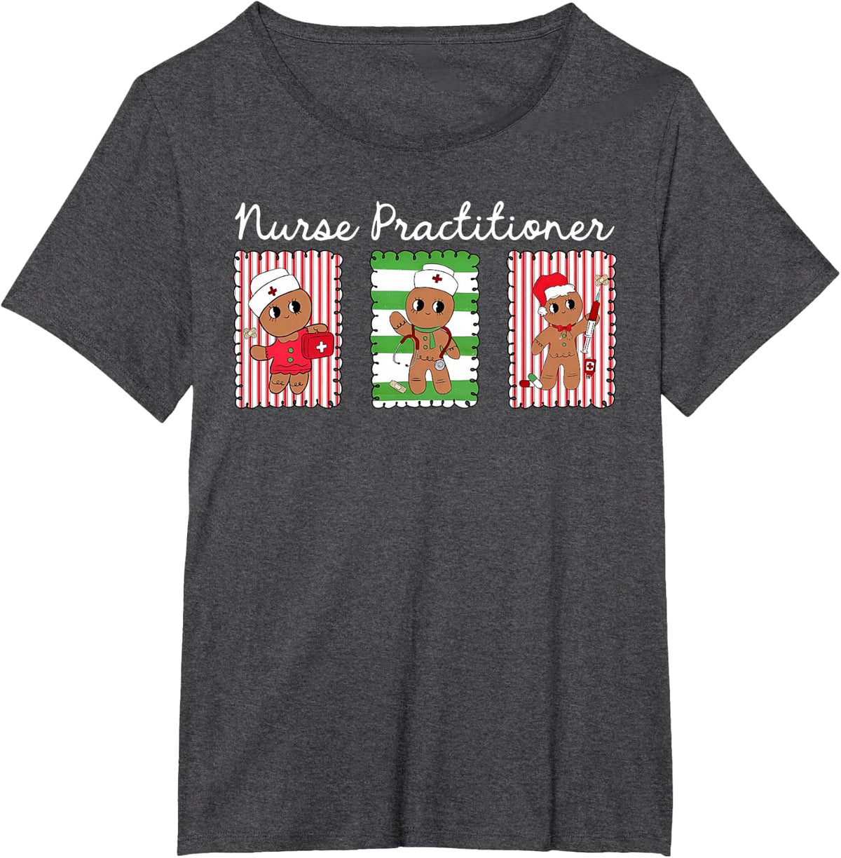 Gingerbread Nurse Practitioner Christmas NP Registered Grad T-Shirt - Dark Heather Grey