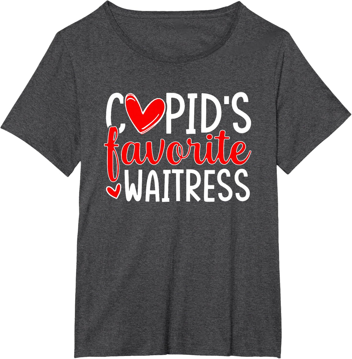 Cupid's Favorite Waitress Funny Hearts Valentine's Day T-Shirt - Dark Heather Grey