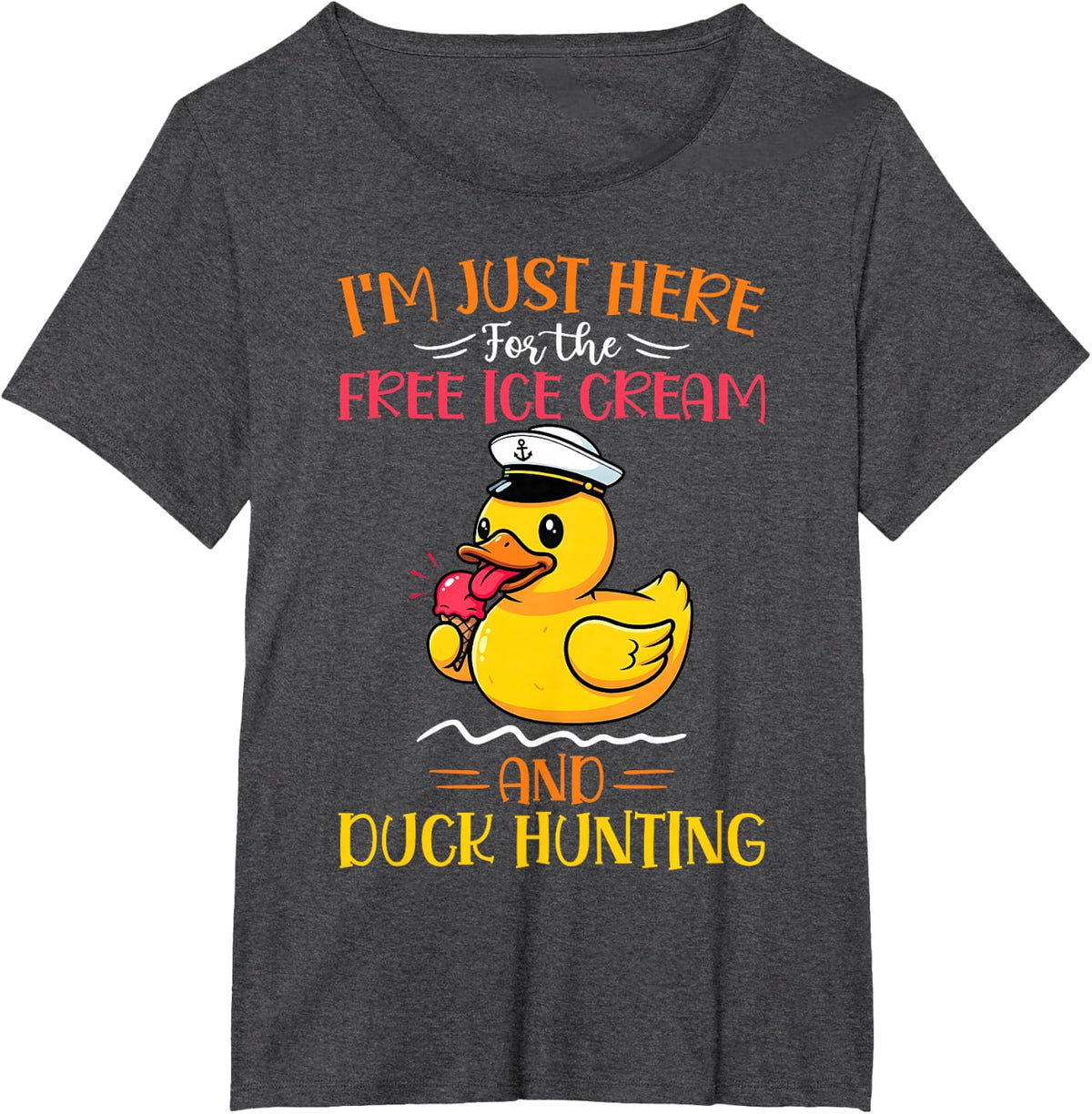 Just Here for The Free Ice Cream & Duck Hunting Funny Cruise T-Shirt - Dark Heather Grey