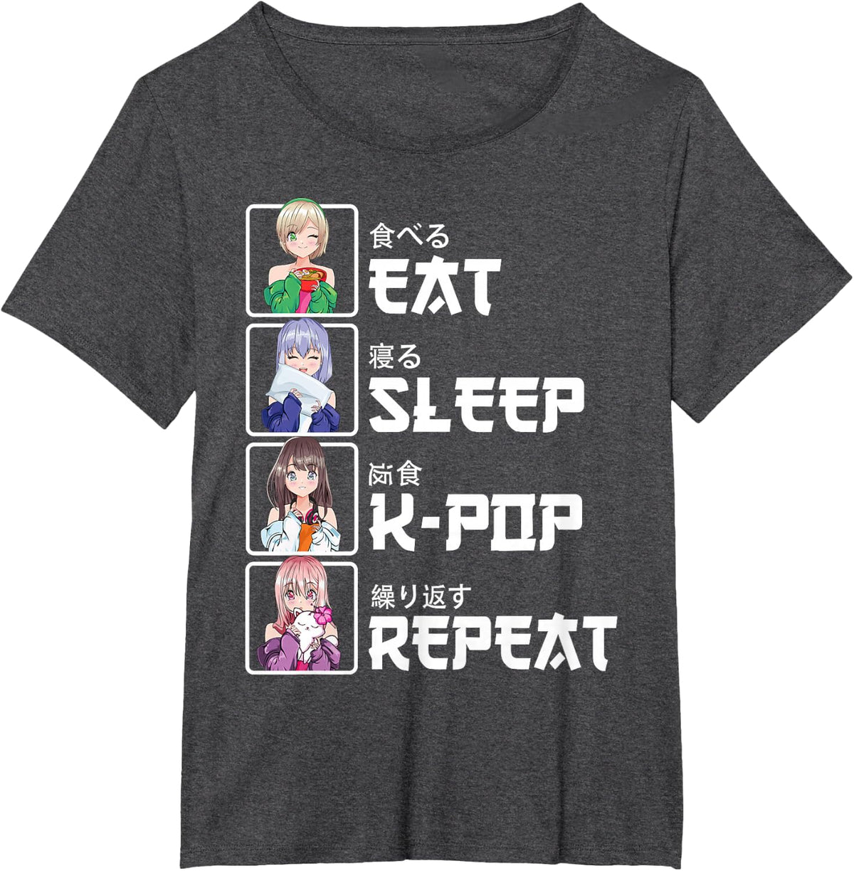Korea Kawaii Anime K-Pop Gift - Eat Sleep K-Pop Repeat T-Shirt - Dark Heather Grey