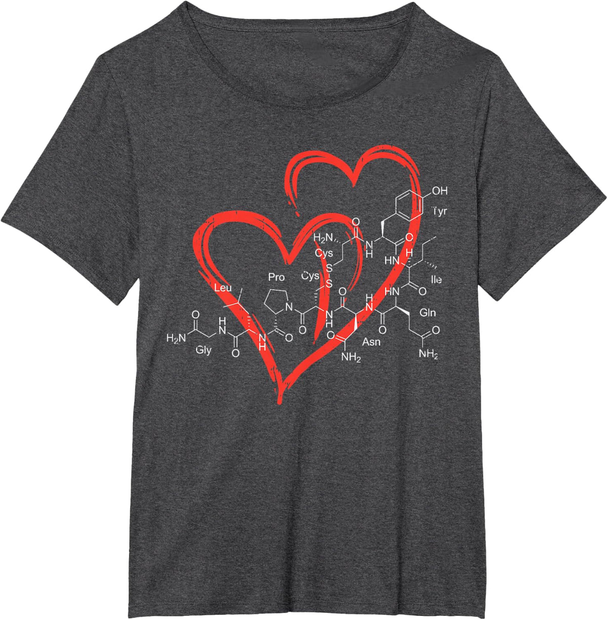 Oxytocin Molecules Heart Love Valentines Day Science Chemist T-Shirt - Dark Heather Grey