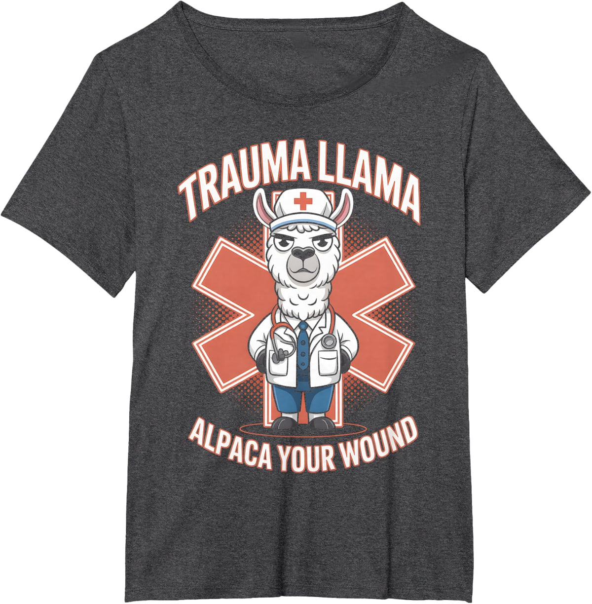 Trauma Llama Alpaca Your Wound EMT Funny Llama Medic EMS T-Shirt - Dark Heather Grey