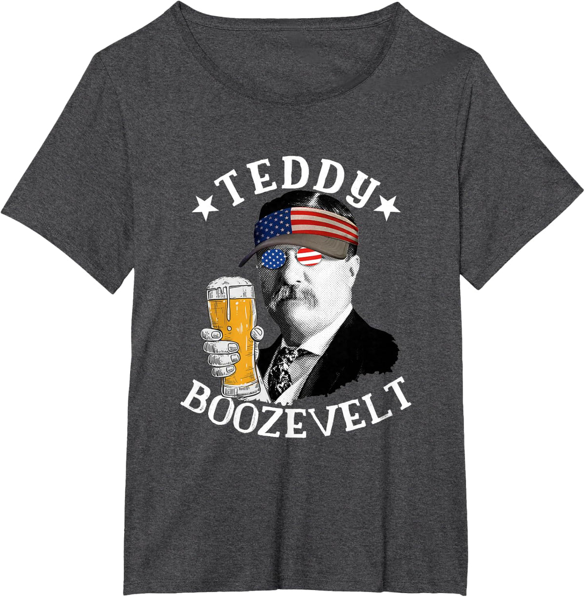 Teddy Boozevelt President Theodore Roosevelt Drinking Beer T-Shirt - Dark Heather Grey