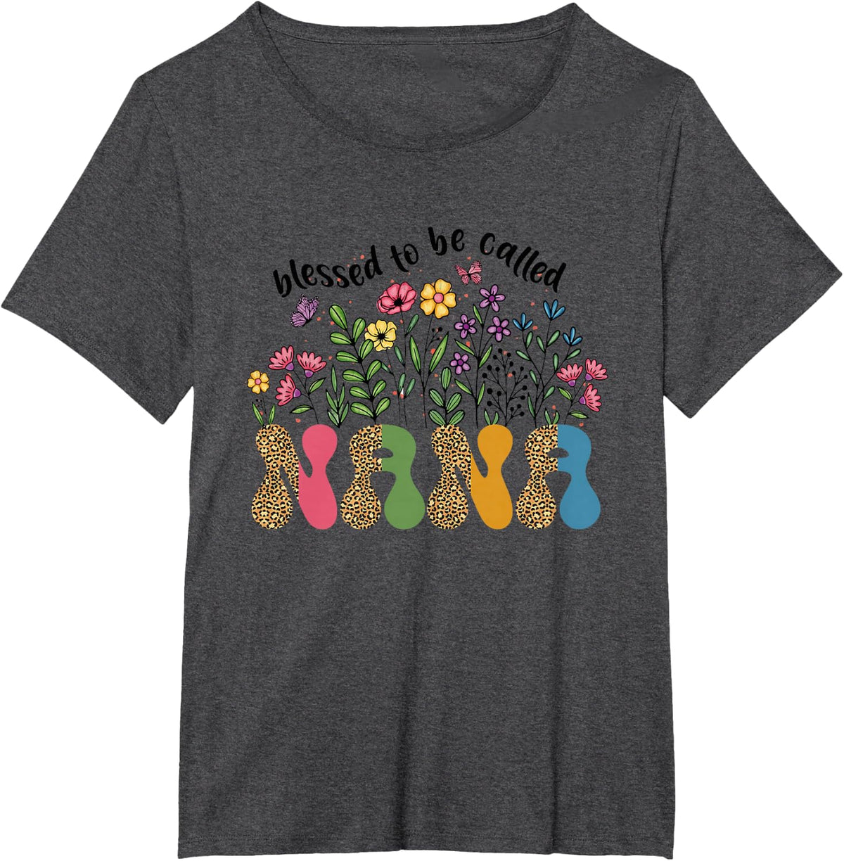 Blessed to Be Called Nana Floral Wildflower Mothers Day T-Shirt - Dark Heather Grey