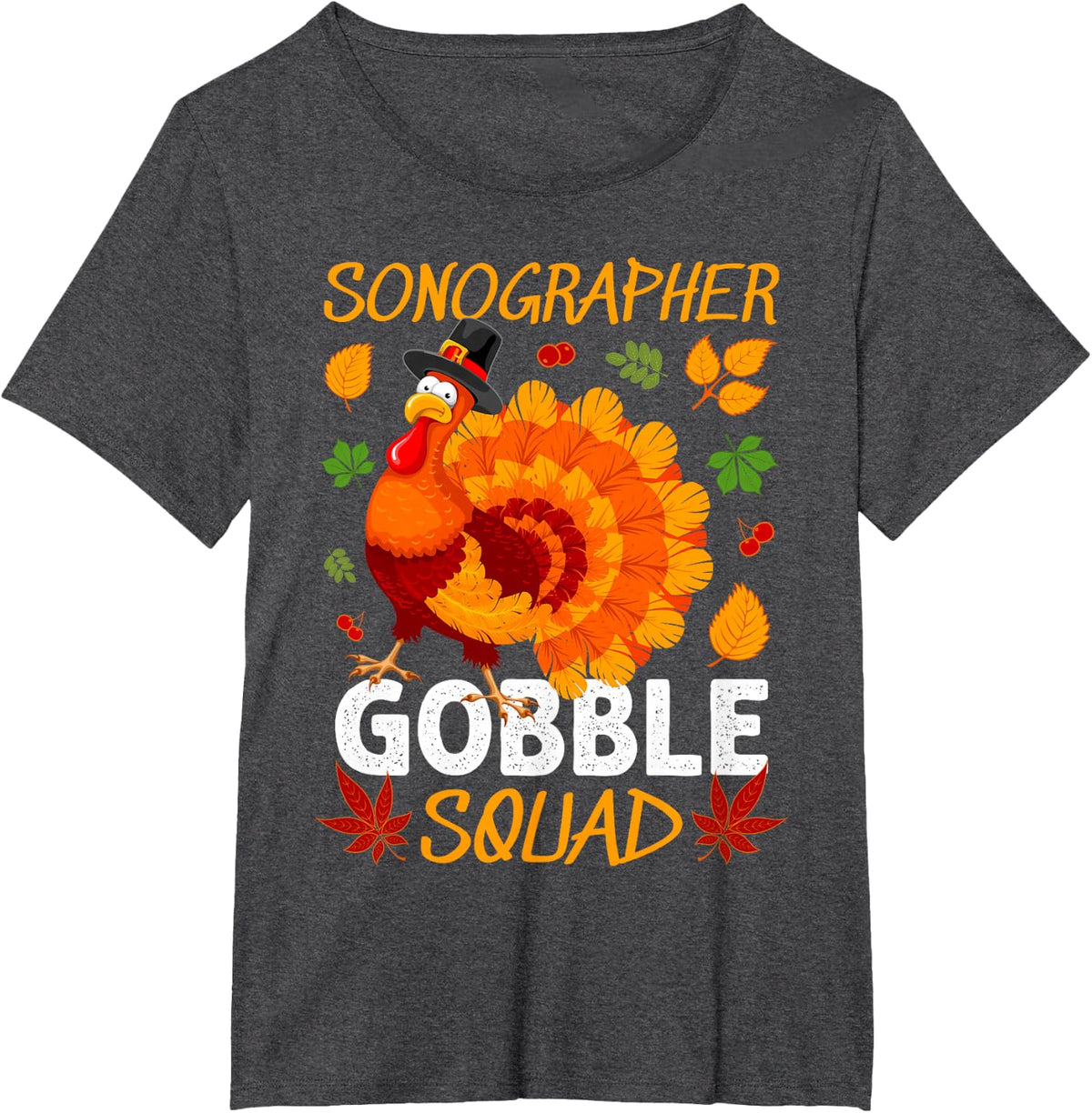 Sonographer Gobble Squad Thanksgiving Turkey T-Shirt - Dark Heather Grey