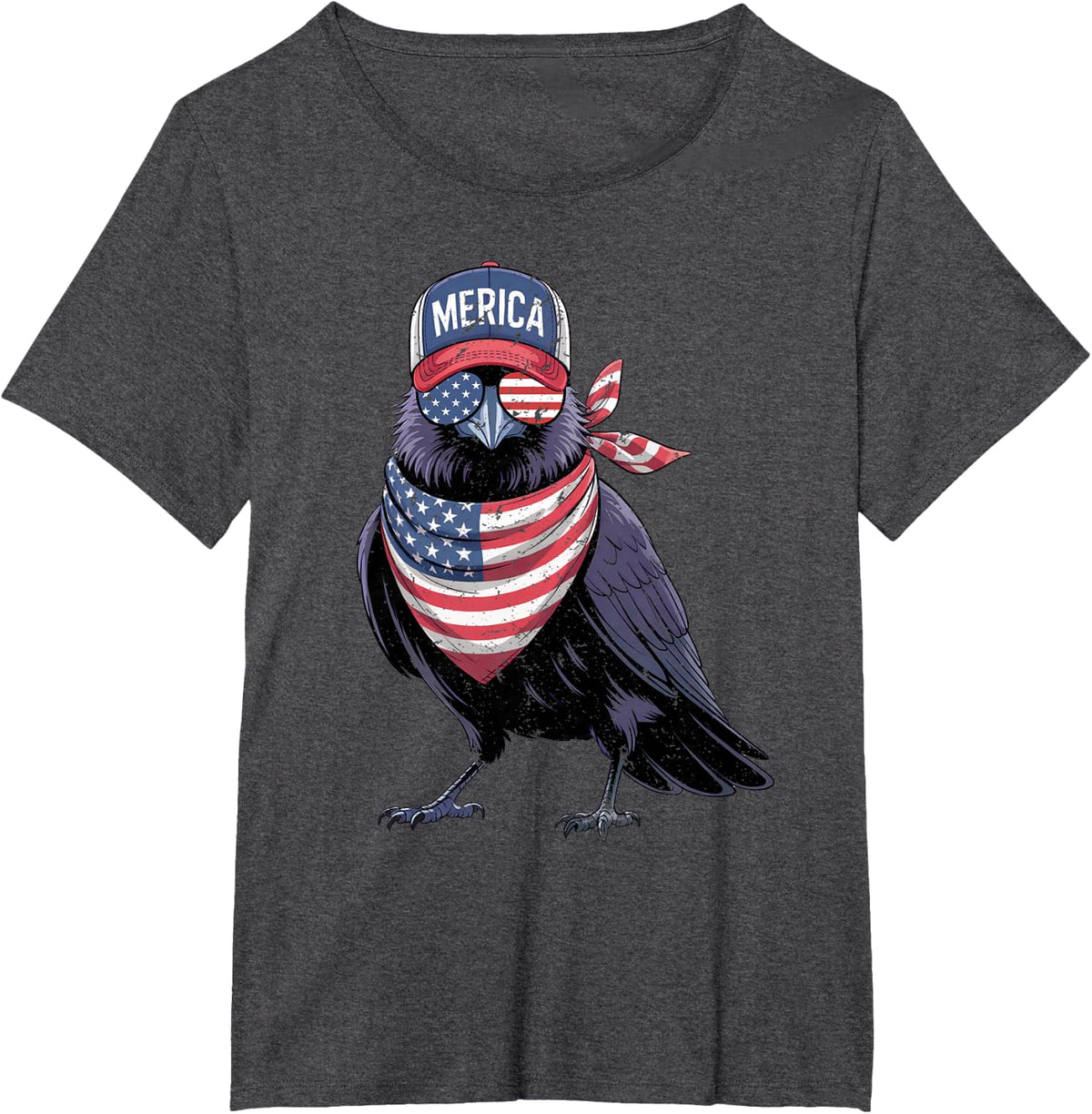 Crow 4th of July US American Flag Raven Patriotic T-Shirt - Dark Heather Grey