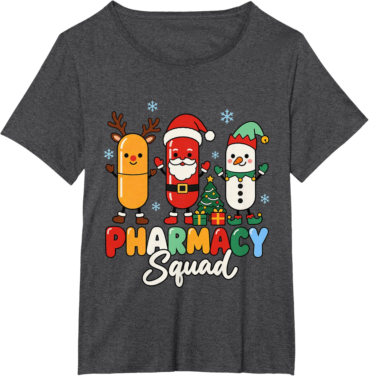 Funny Pills Christmas Lights Pharmacy Crew Reindeer Santa T-Shirt - Dark Heather Grey