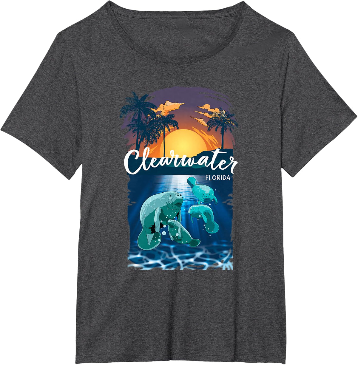 Clearwater Florida Manatees Funny Vacation Souvenir Manatee T-Shirt - Dark Heather Grey
