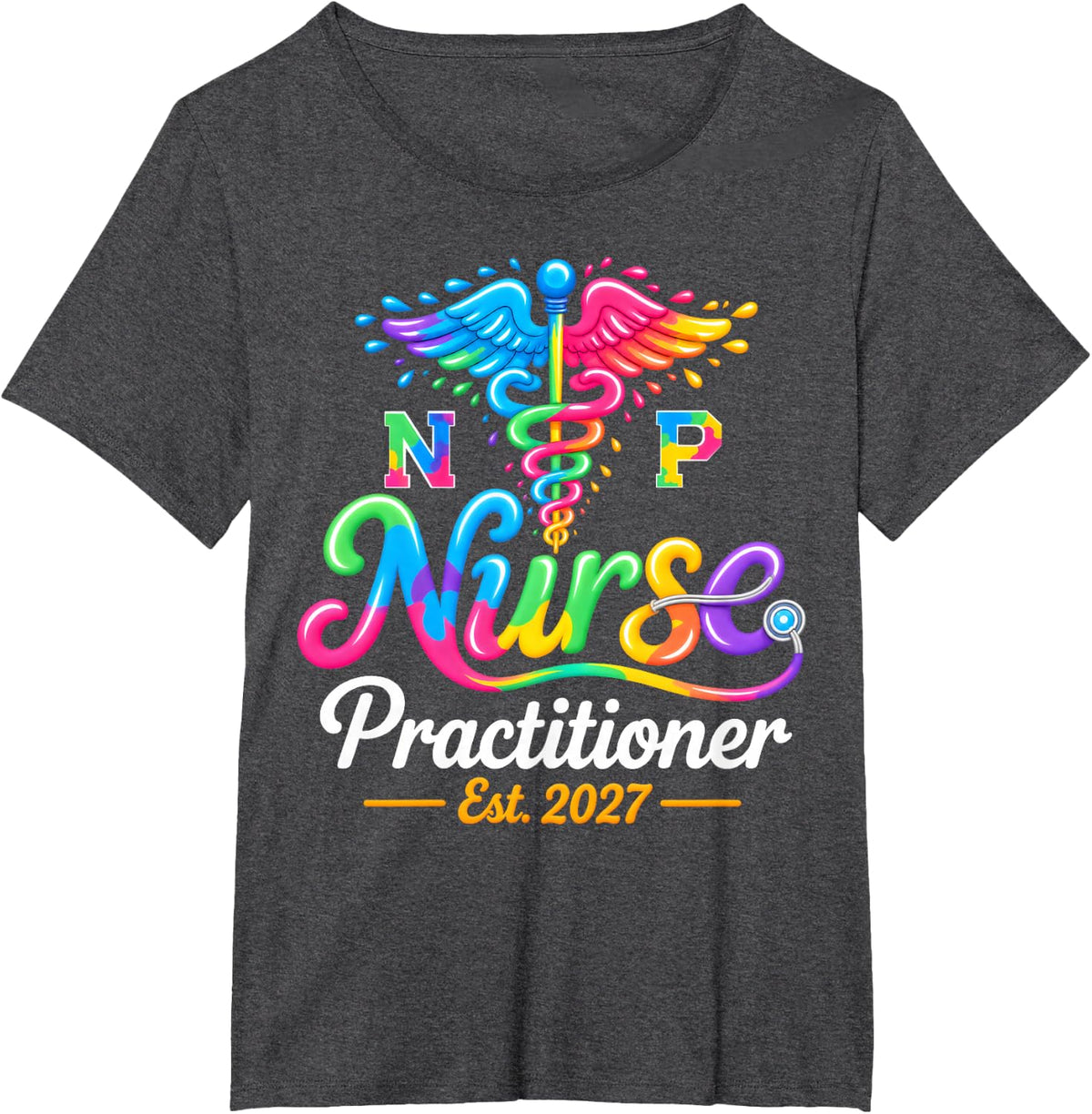 NP Nurse Practitioner Est 2027 Graduation Nursing School T-Shirt - Dark Heather Grey