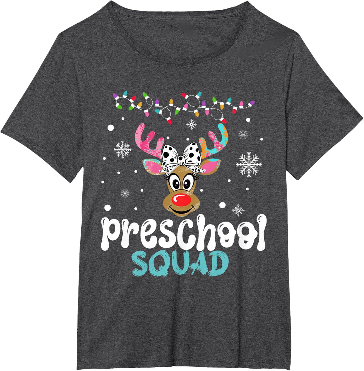 Preschool Teacher Christmas Preschool Squad Reindeer Xmas T-Shirt - Dark Heather Grey
