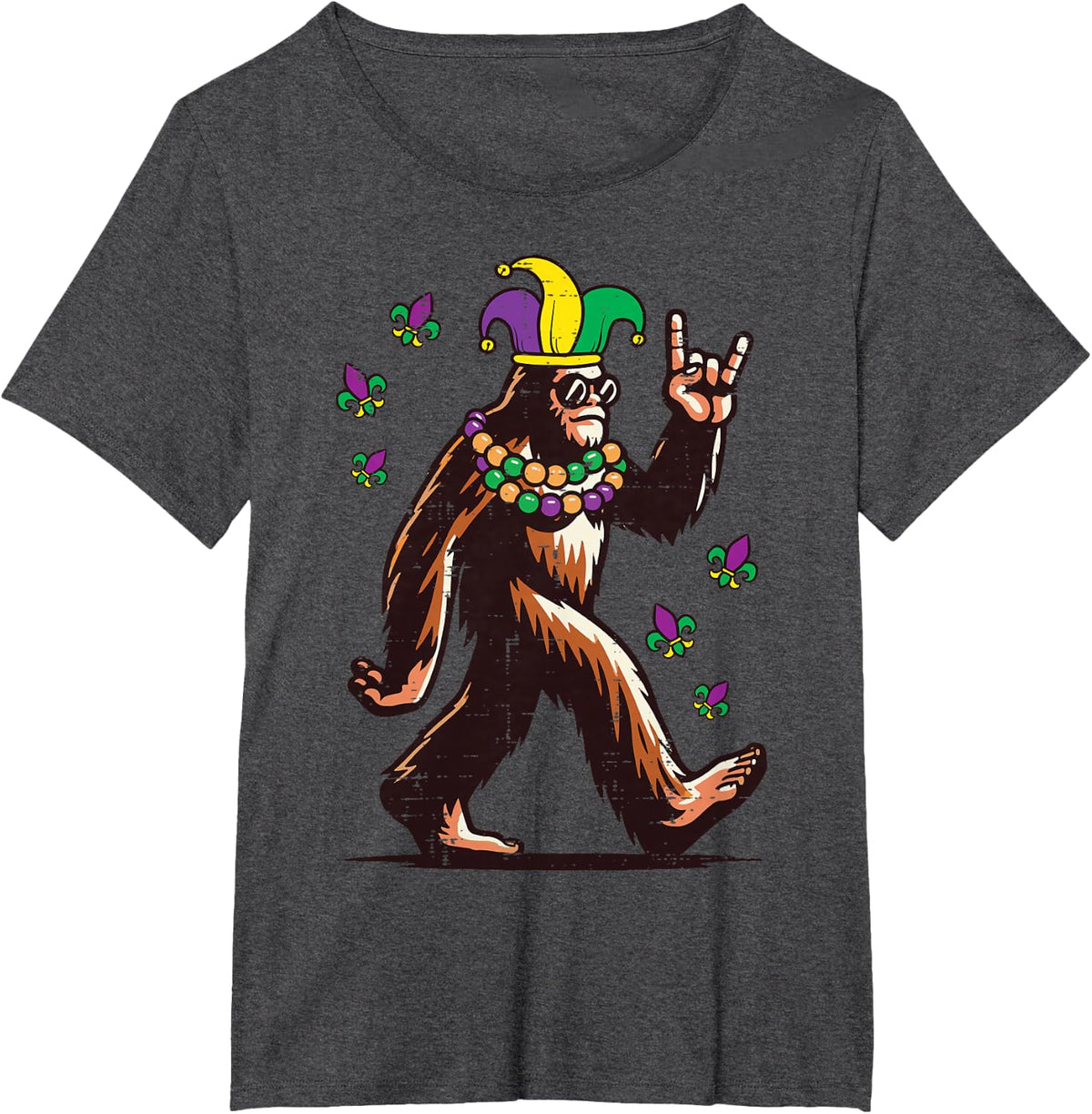 Mardi Gras Bigfoot Rocker Carnival Sasquatch Boys Kids Men T-Shirt - Dark Heather Grey