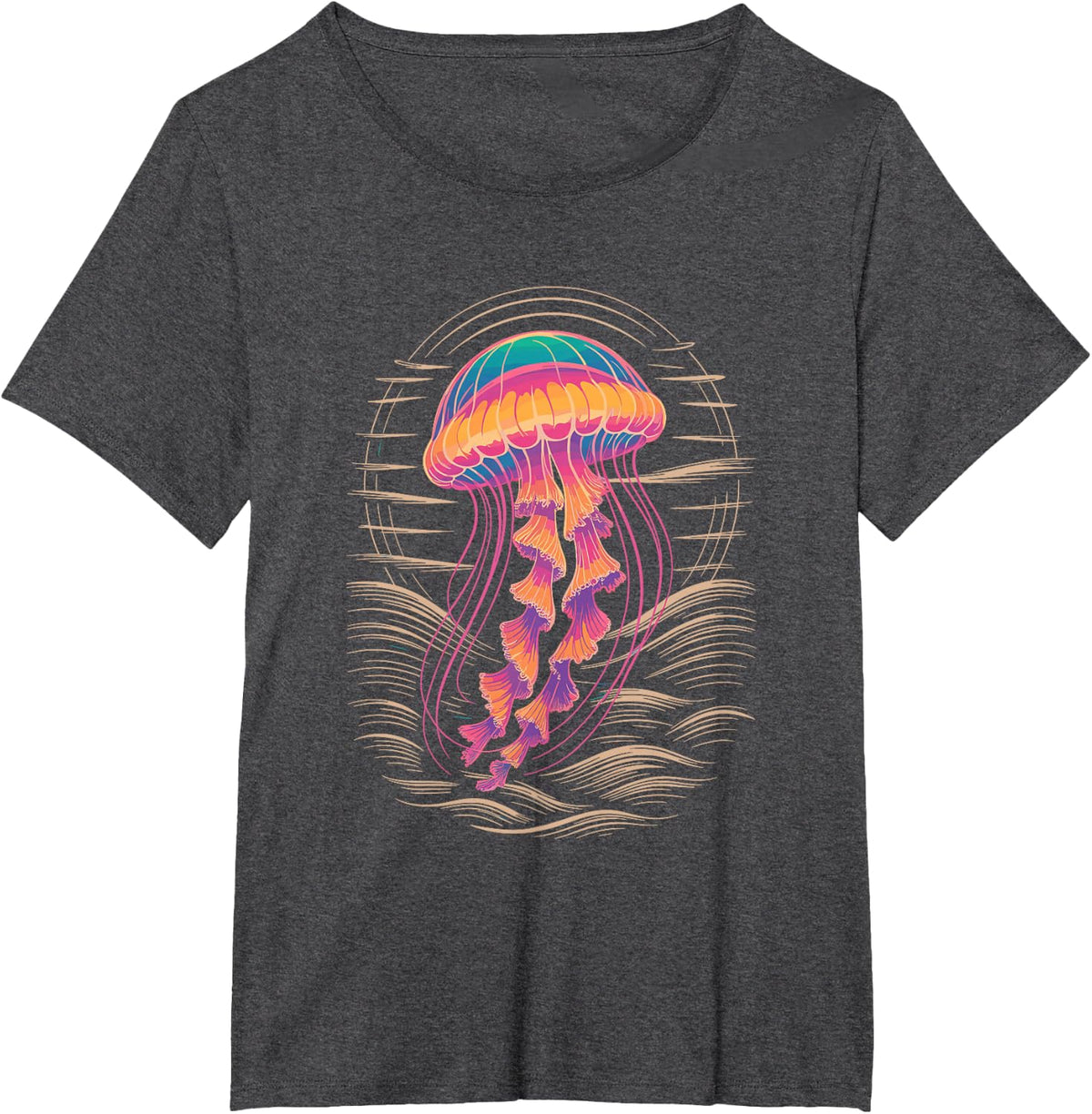 Retro Jellyfish Jellyfishes T-Shirt - Dark Heather Grey