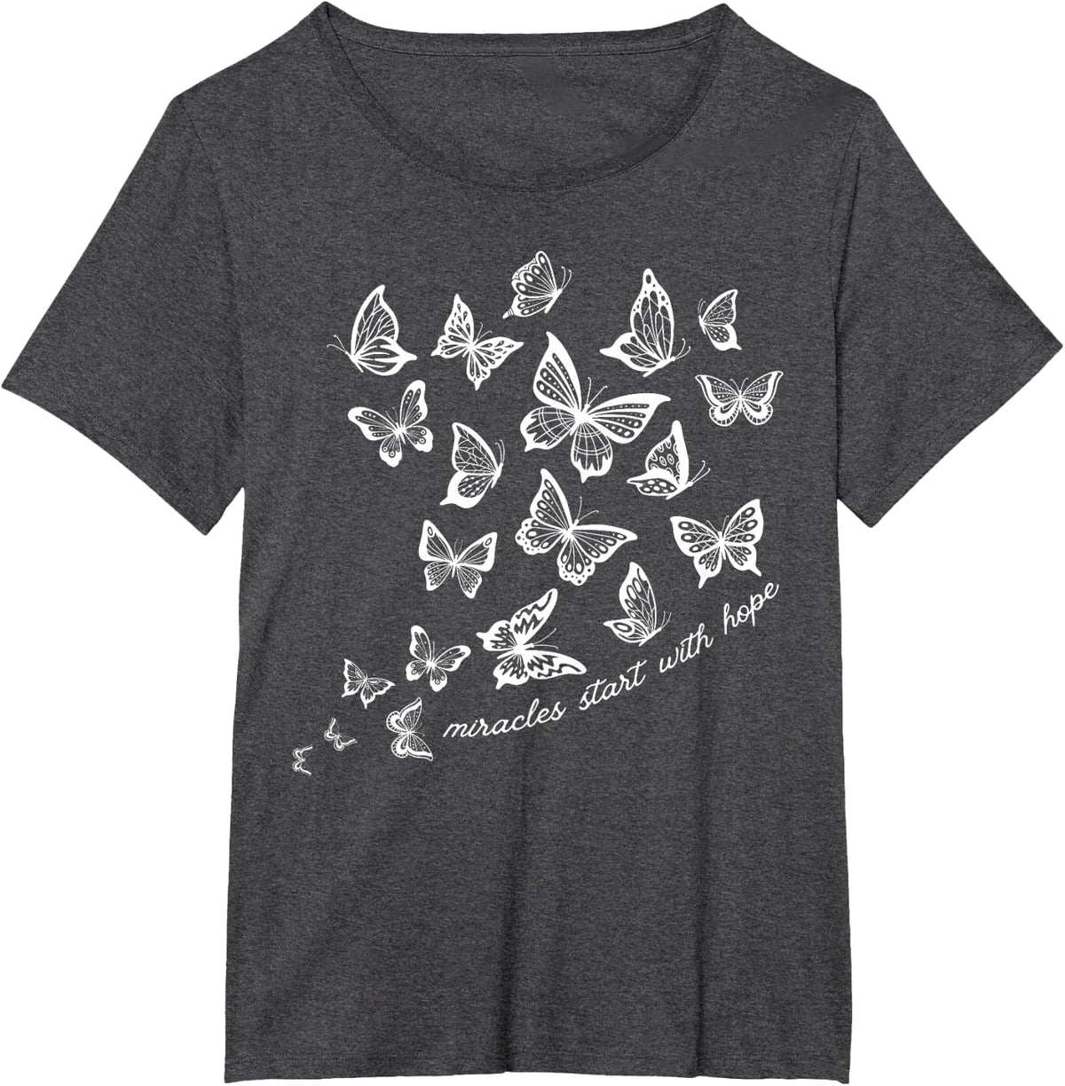 IVF Butterfly Embryo Transfer Day Miracles Start Hope T-Shirt - Dark Heather Grey