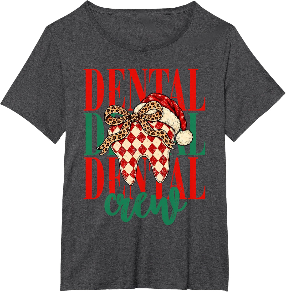 Christmas Dental Crew Coquette Bow Tooth Santa Dentist Squad T-Shirt - Dark Heather Grey