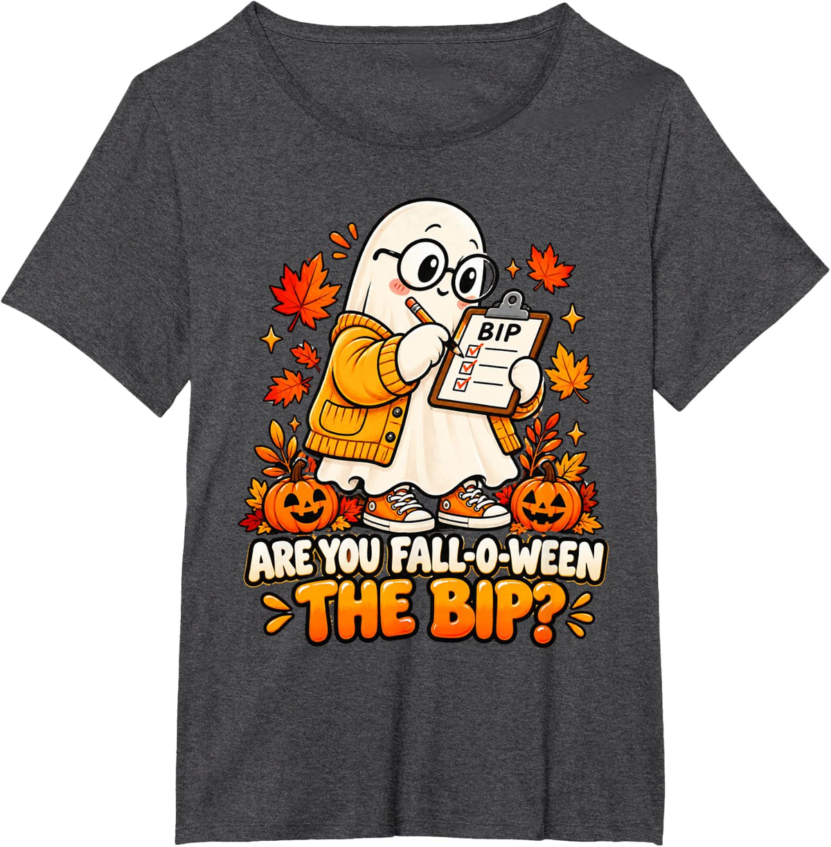 are You Falloween The BIP Special Ed Teacher Ghost Halloween T-Shirt - Dark Heather Grey