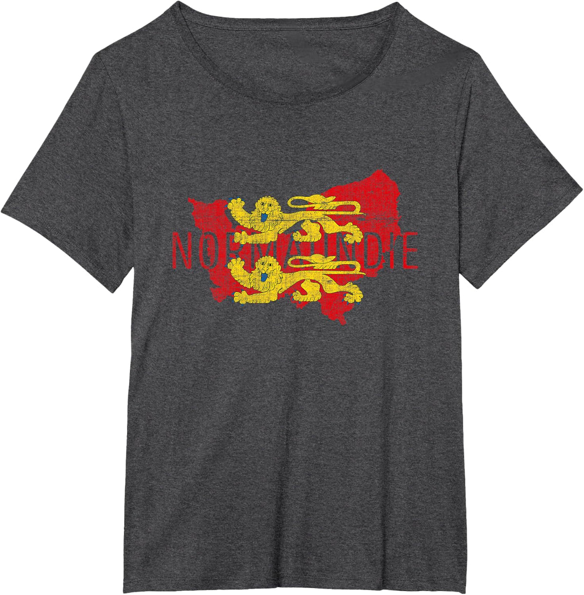 Norman Map Word Art - Normandie France Souvenir T-Shirt - Dark Heather Grey