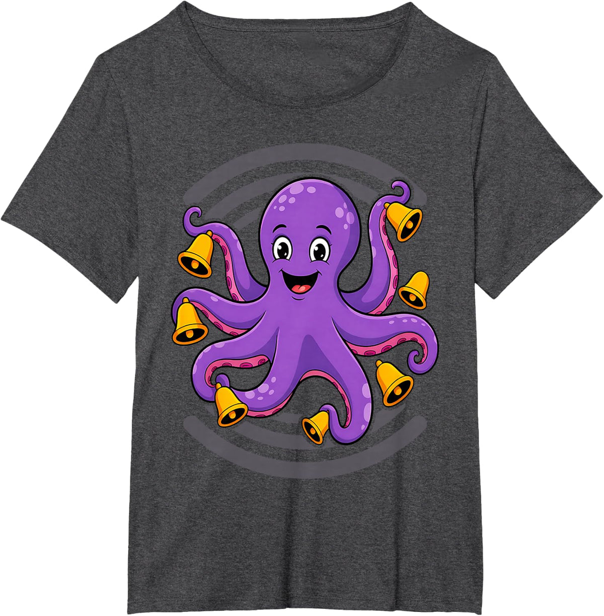 Octopus Ringing Handbells Cartoon T-Shirt - Dark Heather Grey