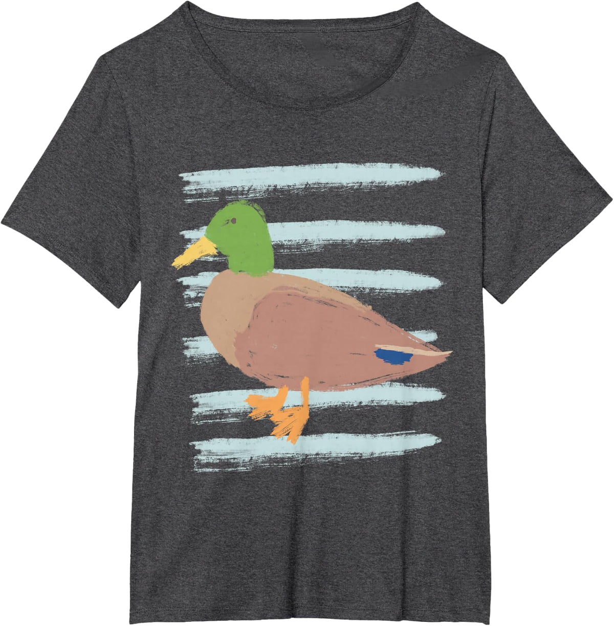 Cute Hand Painted Mallard Duck T-Shirt - Dark Heather Grey