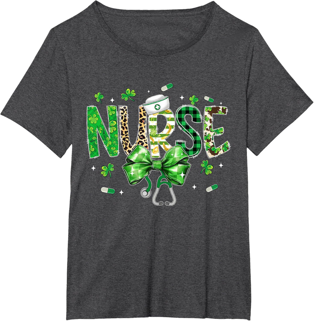 Irish Coquette Nurse Stethoscope Scrub St Patricks Day Nurse T-Shirt - Dark Heather Grey
