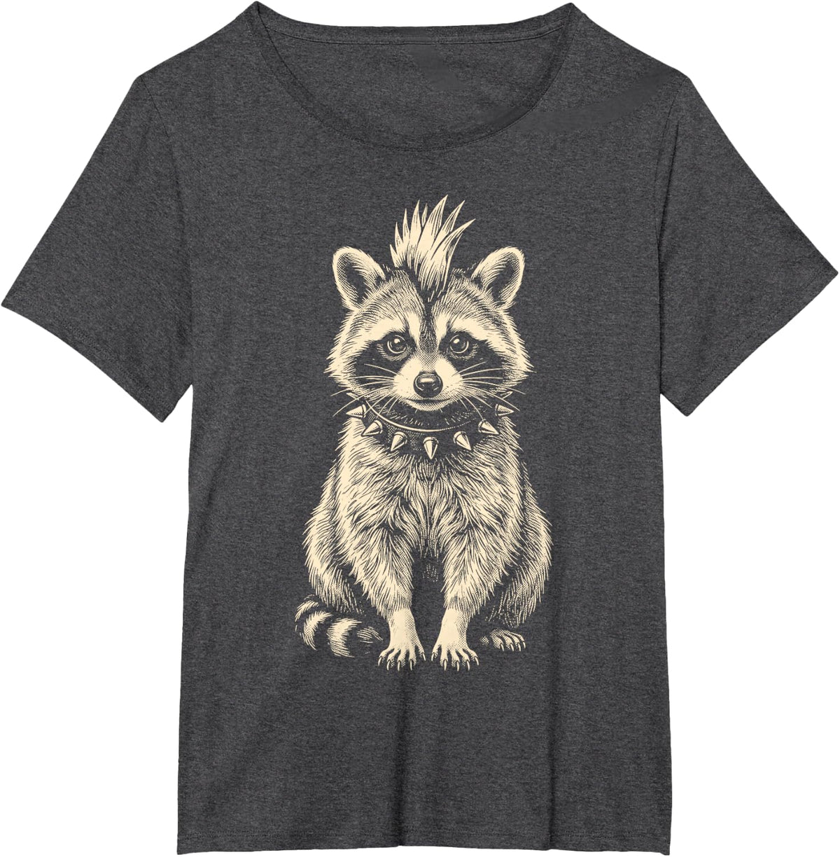Raccoon Punk Heavy Metal T-Shirt - Dark Heather Grey