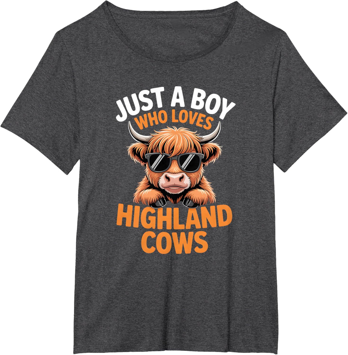 Boys Highland Cow T-Shirt - Dark Heather Grey