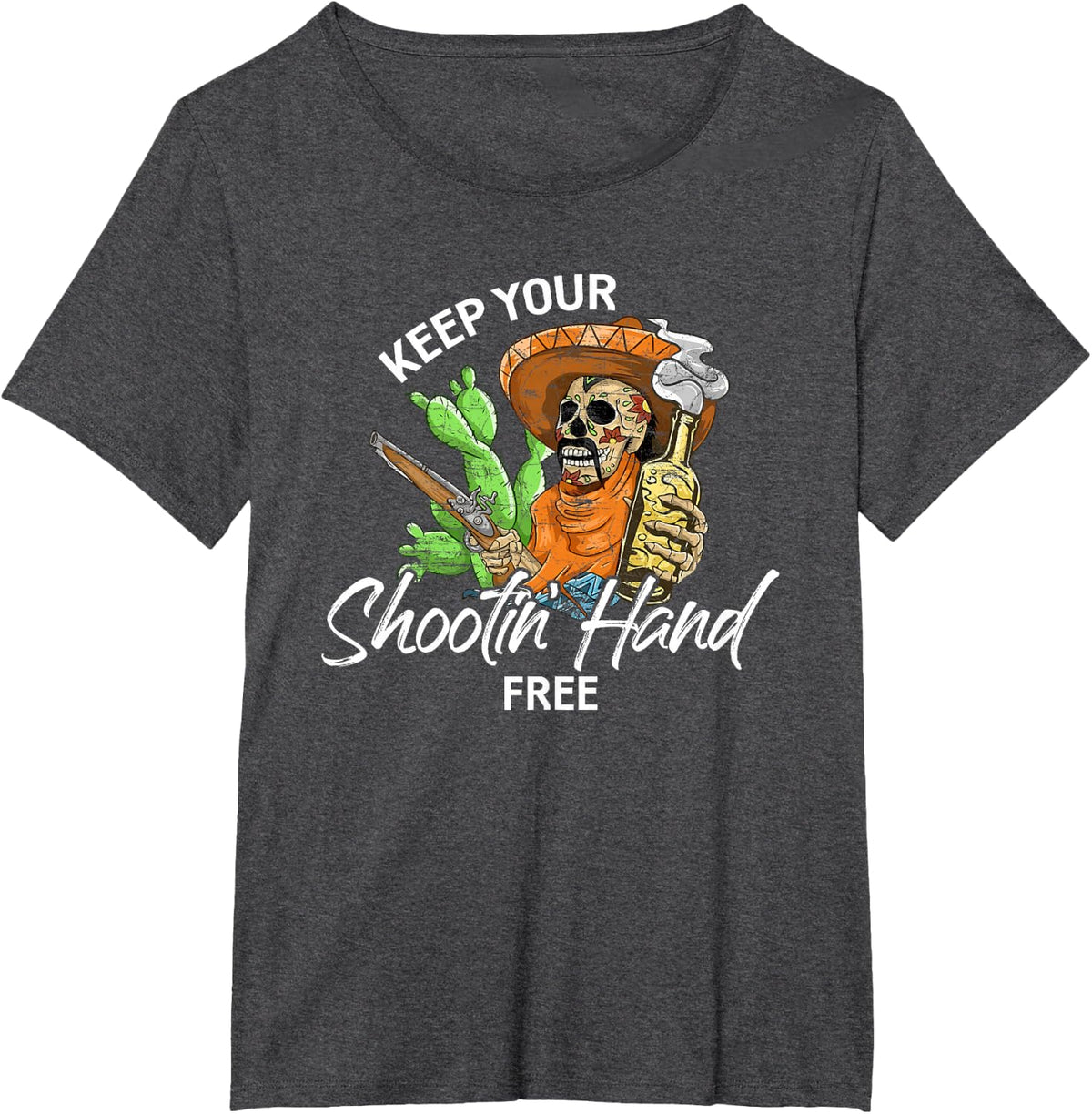 Keep Your Shooting Hand Free Funny Saying T-Shirt - Dark Heather Grey