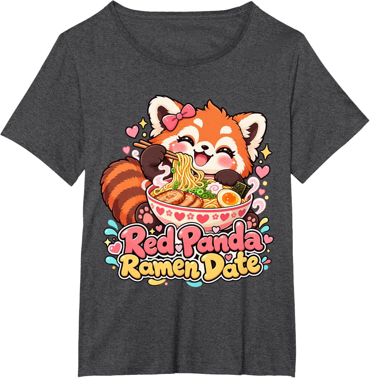 Kawaii Red Panda Ramen Date T-Shirt - Dark Heather Grey