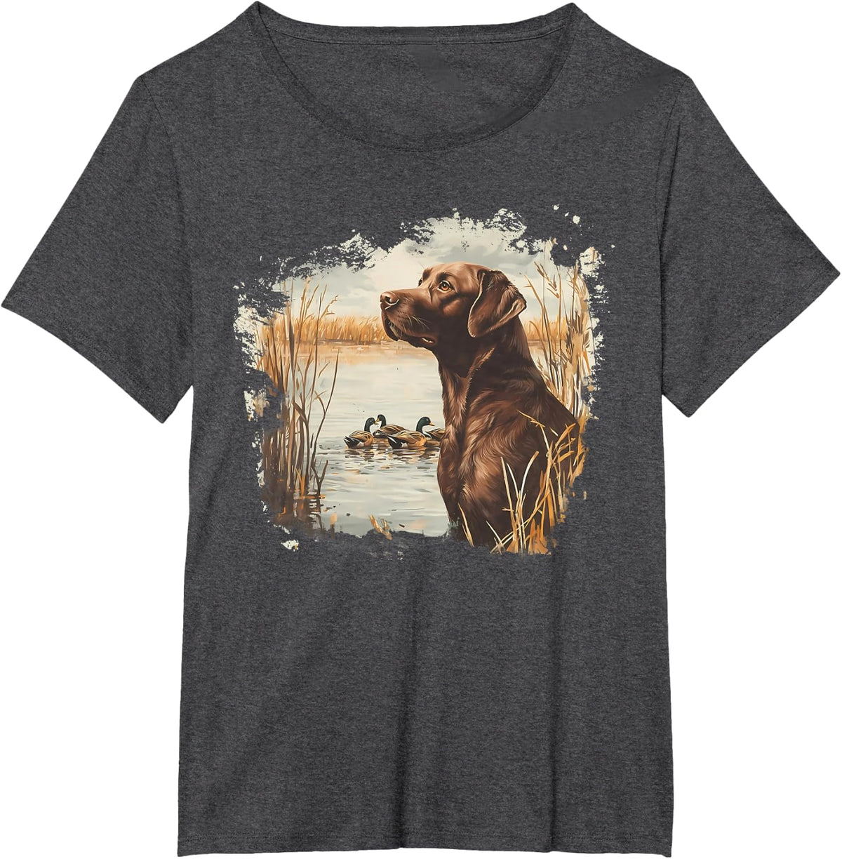 Retro Chocolate Lab Mallard Duck Hunting Shirts for Men Dad Tees T-Shirt - Dark Heather Grey