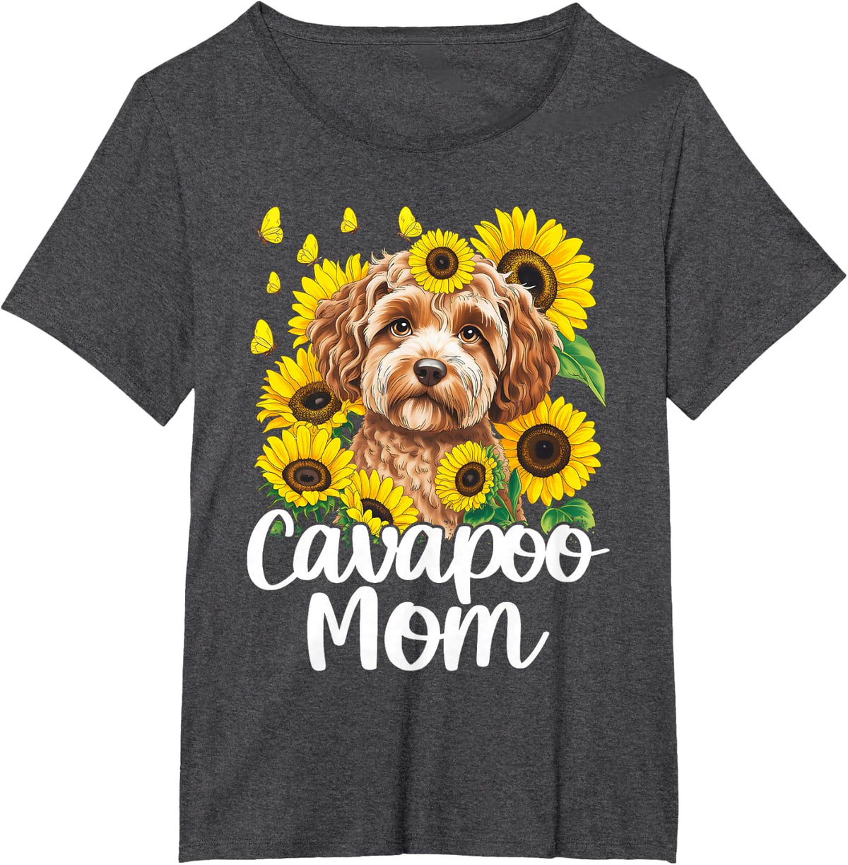 Womens Sunflower Cavapoo Mom Dog Lover T-Shirt - Dark Heather Grey
