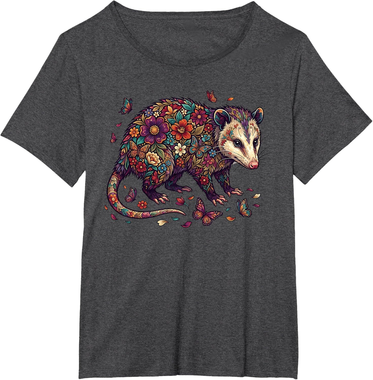 Walking Floral Opossum T-Shirt - Dark Heather Grey
