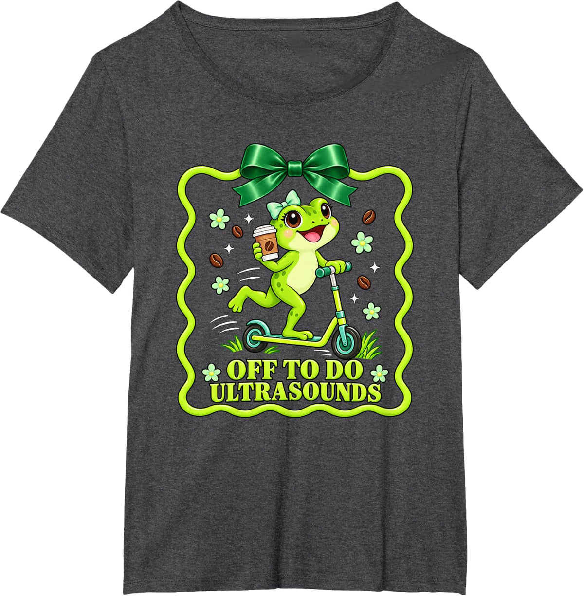 Off to Do Ultrasounds Sonographer Frog Scooter Funny T-Shirt - Dark Heather Grey