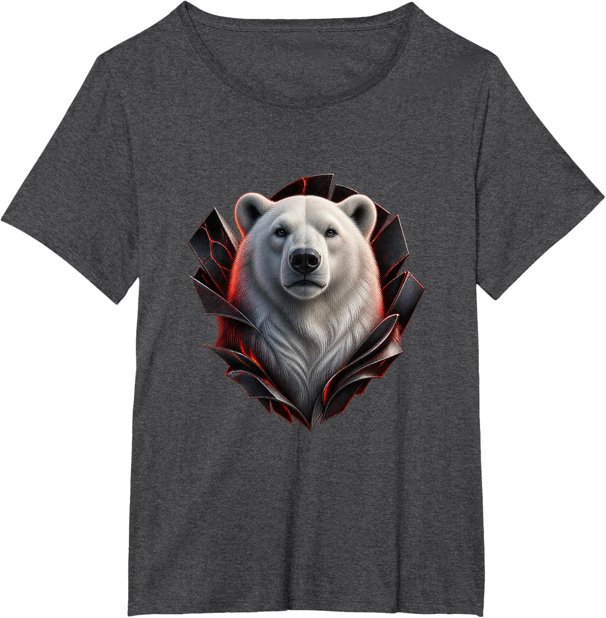 Polar Bear with Cracked Black Lacquer Fan Arctic Art T-Shirt - Dark Heather Grey