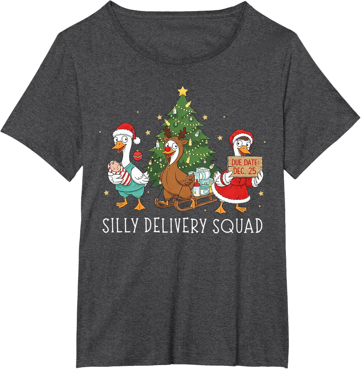 Labor and Delivery Nurse Silly Goose Christmas L&D Squad T-Shirt - Dark Heather Grey