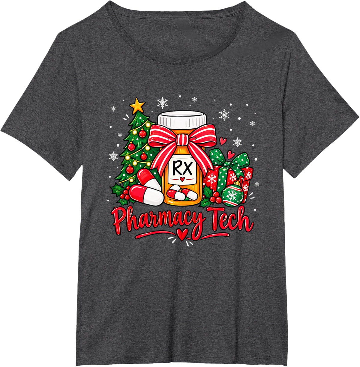 Christmas Pharmacy Tech Squad Matching Xmas Holiday Pajama T-Shirt - Dark Heather Grey