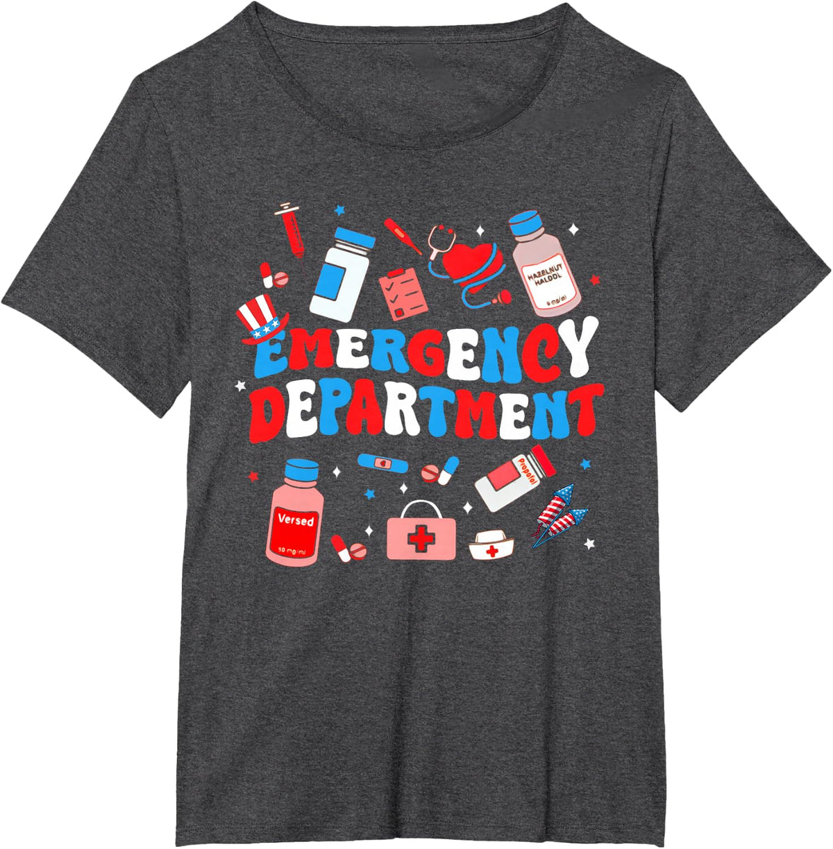 Emergency Department ER Nurse USA Flag Patriotic 4th Of July T-Shirt - Dark Heather Grey