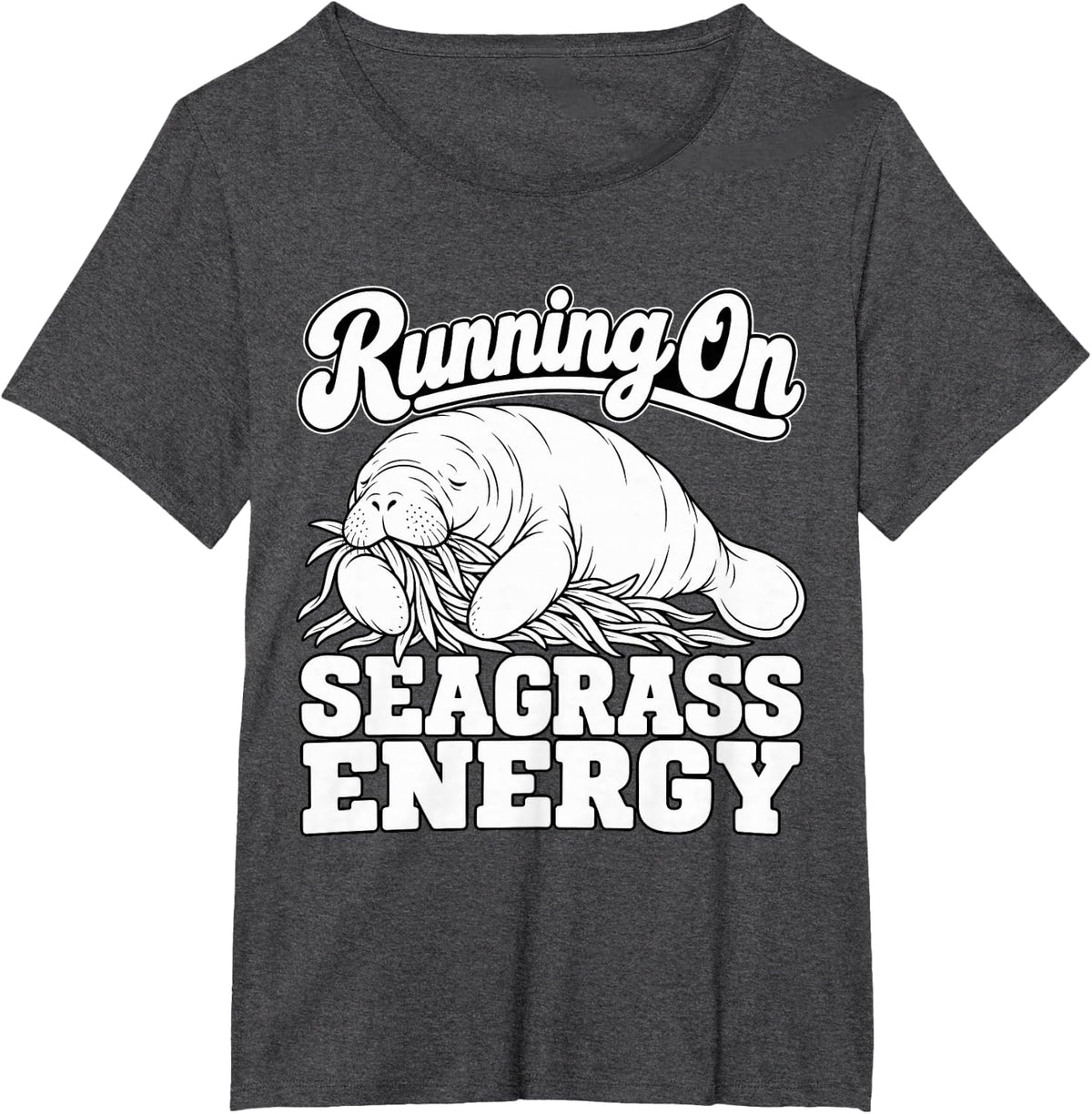 Manatee Running On Seagrass Energy Funny Florida Wildlife T-Shirt - Dark Heather Grey