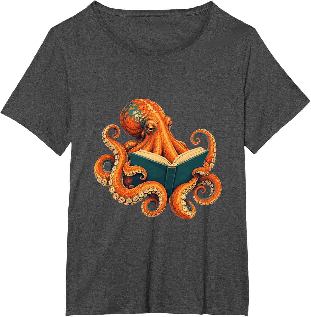 Octopus Reading Book Lover Funny Bookworm T-Shirt - Dark Heather Grey