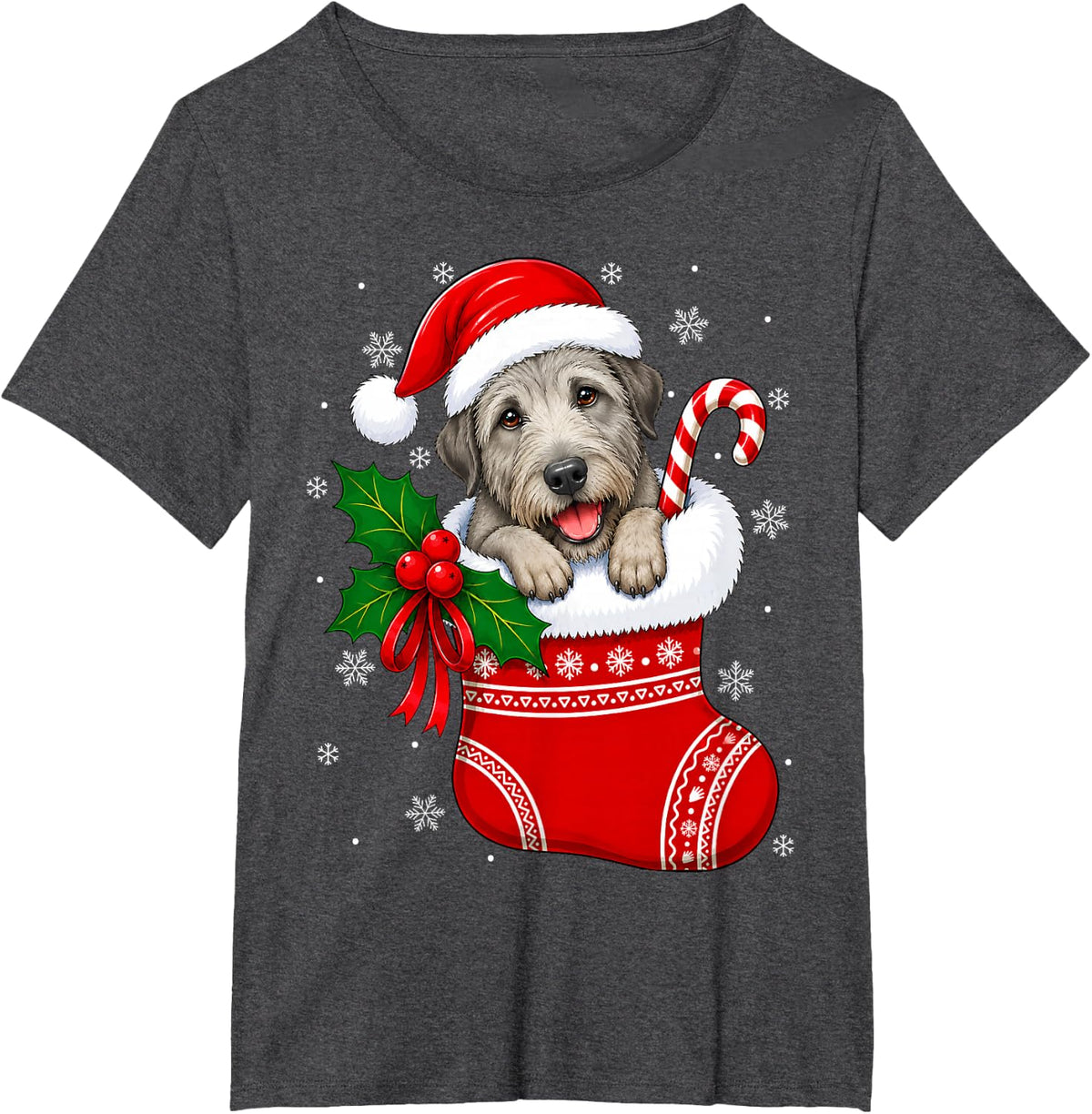 Irish Wolfhound Dog Christmas Stocking Cute Festive Xmas T-Shirt - Dark Heather Grey