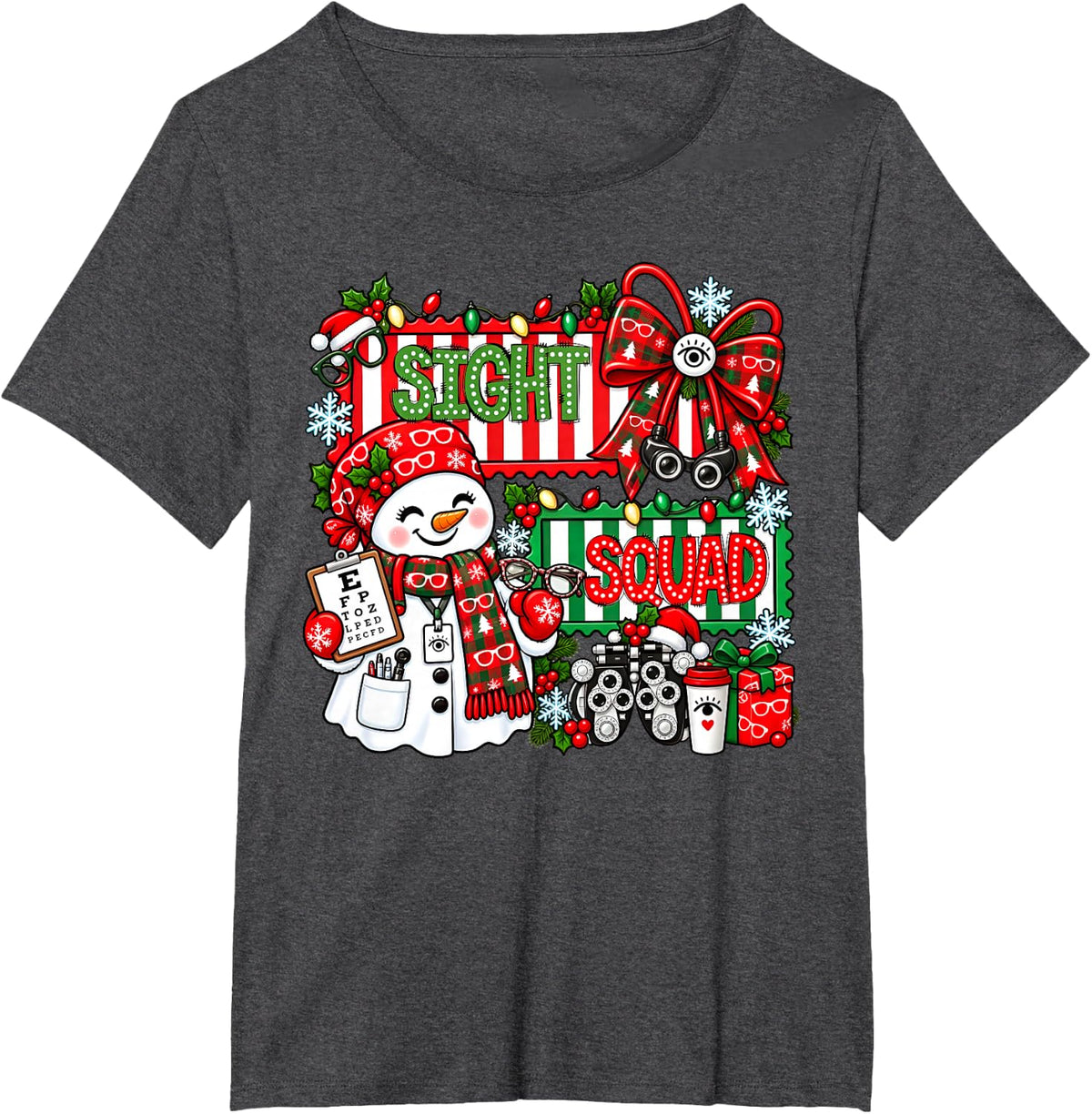 Sight Squad Snowman Optometry Ophthalmology Christmas Eye Dr T-Shirt - Dark Heather Grey