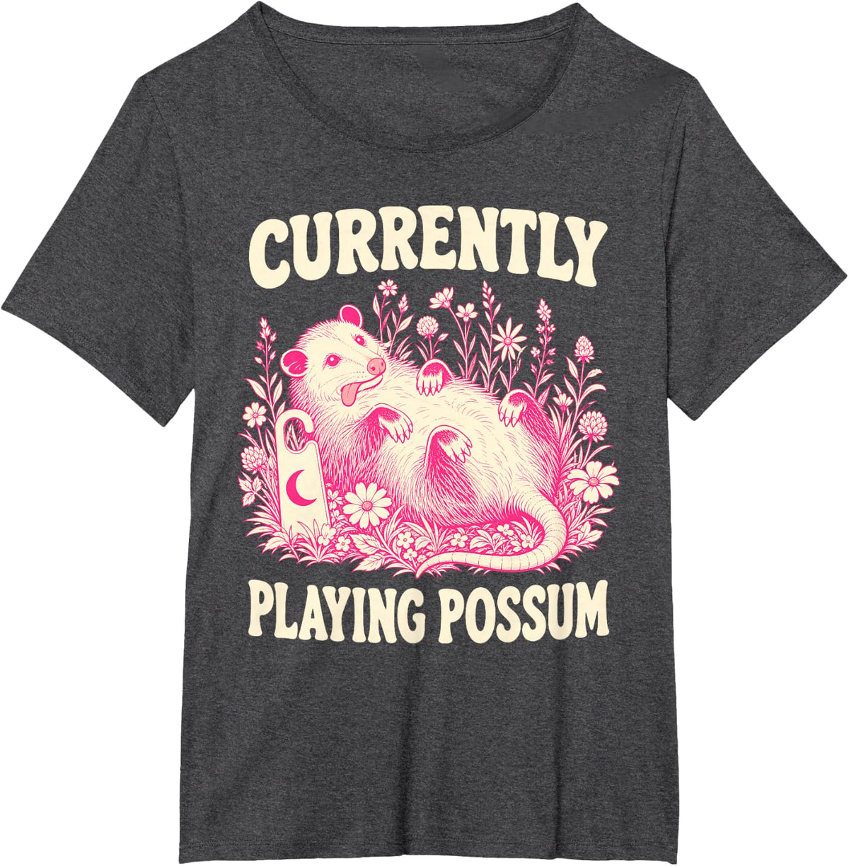 Currently Playing Possum Opossum Flowers T-Shirt - Dark Heather Grey