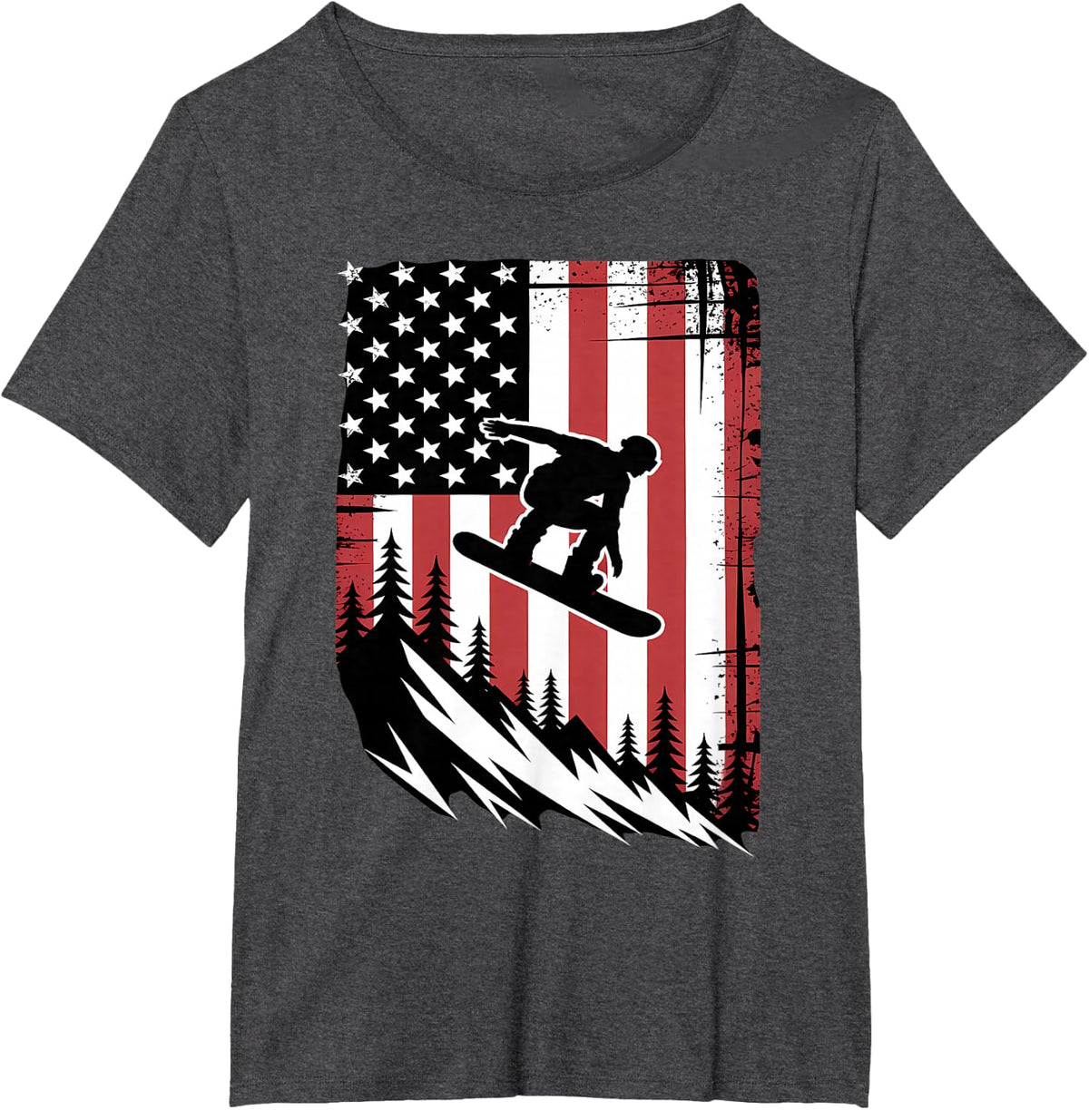 Snowboard USA Flag Snowboarder American Snowboarding T-Shirt - Dark Heather Grey